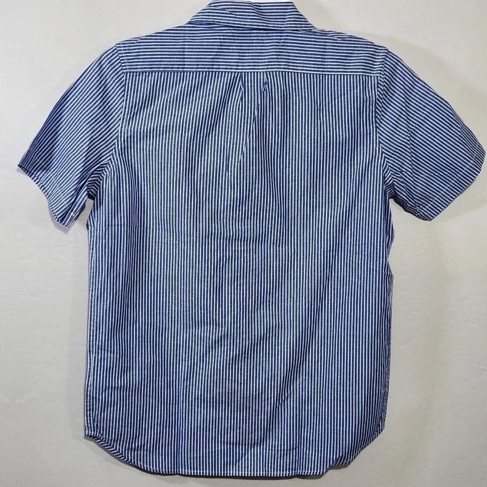 Gap Boys Size 10 Oxford Blue Strip Short Sleeve Collard Button Down Pocket Shirt
